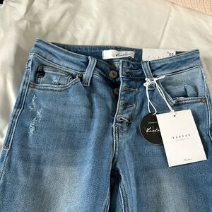 Kaplan mid rise button front flare denim vici